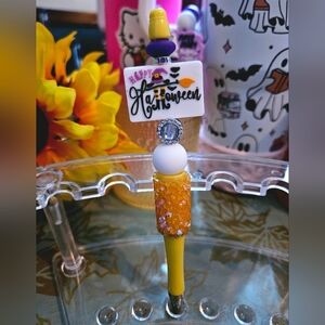 Halloween Themed Pen with Yellow and Orange Glitter